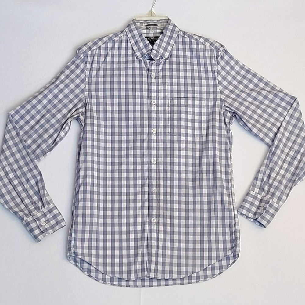 J.Crew Mercantile Flex Button Up Shirt Size Small Checkered Blue Gray White